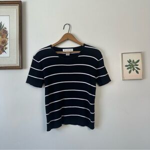 Jones New York Black & White Striped 100% Cotton Ribbed Tee